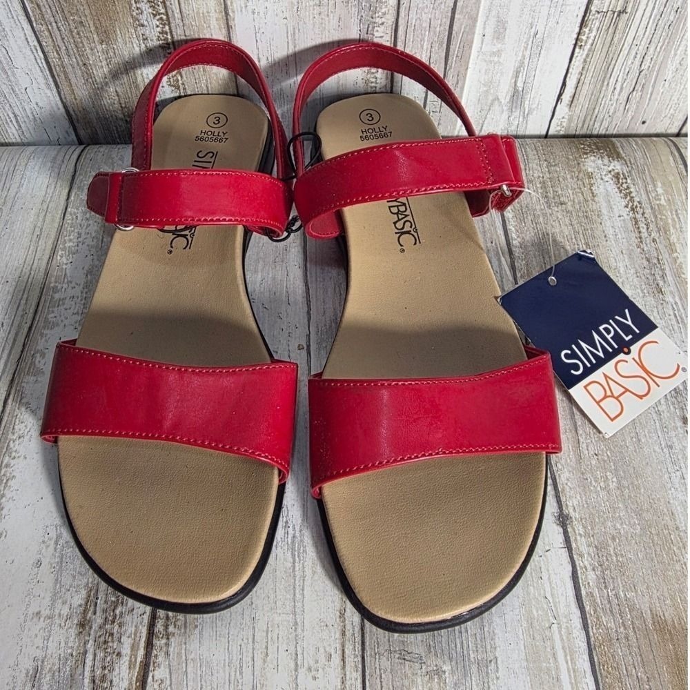 Simply Basic Holly Red Flat Sandals Women's Size 3 Adjustable Strap